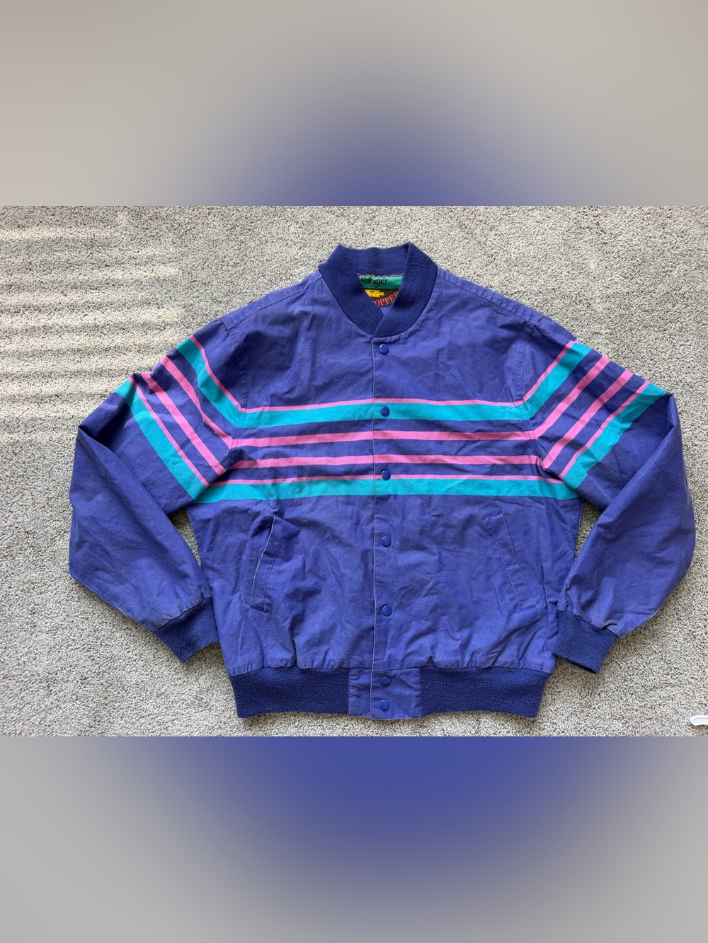 Vintage Wrangler Brushpoppers Purple Jacket with Teal & Pink Stripes- Size Large